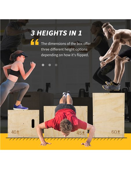 HOMCOM 3-in-1 Wooden Plyo Box, Plyometric Jump Box with Handle Openings for Home Gym, Workout Training, 16" x 20" x 24", Natural - pic 202601 | FastDaddyshop