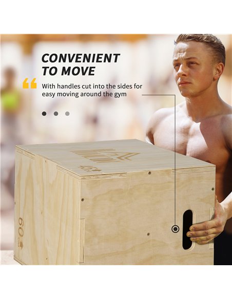 HOMCOM 3-in-1 Wooden Plyo Box, Plyometric Jump Box with Handle Openings for Home Gym, Workout Training, 16" x 20" x 24", Natural - pic 202602 | FastDaddyshop