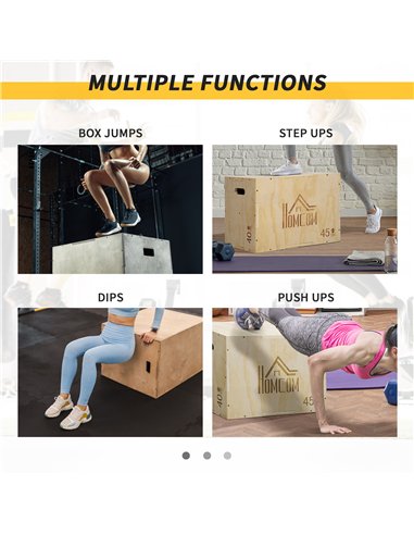 HOMCOM 3-in-1 Wooden Plyo Box, Plyometric Jump Box with Handle Openings for Home Gym, Workout Training, 16" x 20" x 24", Natural