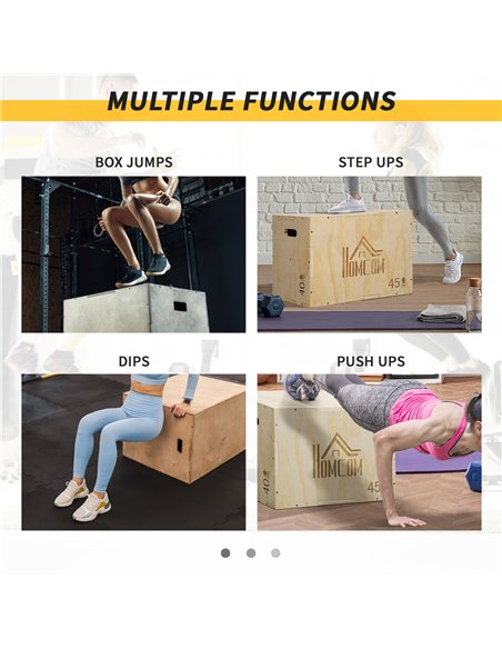 HOMCOM 3-in-1 Wooden Plyo Box, Plyometric Jump Box with Handle Openings for Home Gym, Workout Training, 16" x 20" x 24", Natural - pic 202604 | FastDaddyshop