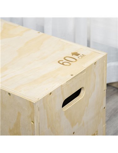 HOMCOM 3-in-1 Wooden Plyo Box, Plyometric Jump Box with Handle Openings for Home Gym, Workout Training, 16" x 20" x 24", Natural