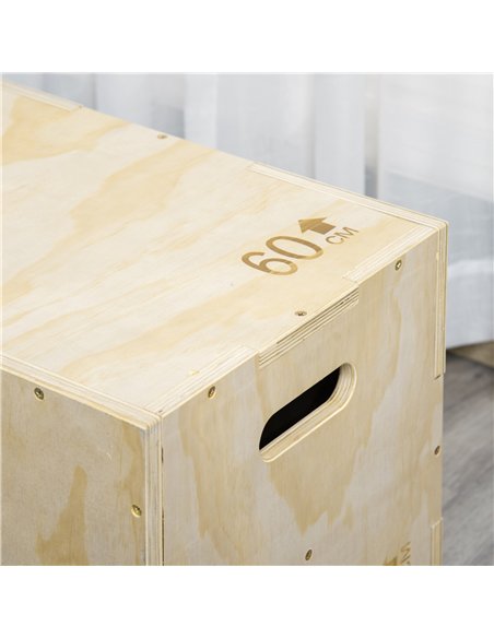 HOMCOM 3-in-1 Wooden Plyo Box, Plyometric Jump Box with Handle Openings for Home Gym, Workout Training, 16" x 20" x 24", Natural - pic 202605 | FastDaddyshop