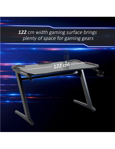 HOMCOM Ergonomic Gaming Desk, Racing Table with Headphone Hook, Cup Holder, Black