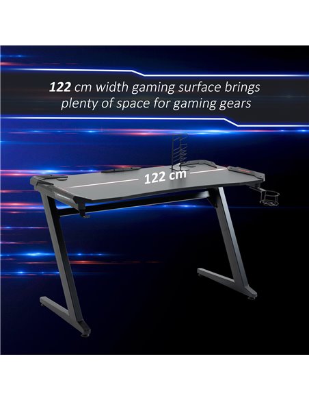 HOMCOM Ergonomic Gaming Desk, Racing Table with Headphone Hook, Cup Holder, Black - pic 20261 | FastDaddyshop