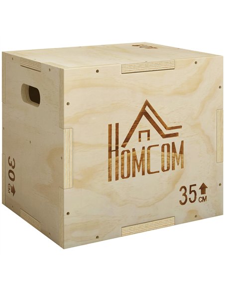 HOMCOM 3-in-1 Wooden Plyo Box, Plyometric Jump Box with Handle Openings for Home Gym, 12" x 14" x 16", Natural - pic 202616 | FastDaddyshop