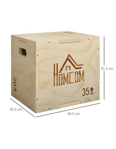 HOMCOM 3-in-1 Wooden Plyo Box, Plyometric Jump Box with Handle Openings for Home Gym, 12" x 14" x 16", Natural