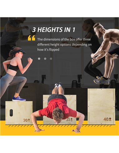 HOMCOM 3-in-1 Wooden Plyo Box, Plyometric Jump Box with Handle Openings for Home Gym, 12" x 14" x 16", Natural