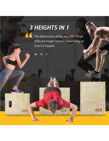 HOMCOM 3-in-1 Wooden Plyo Box, Plyometric Jump Box with Handle Openings for Home Gym, 12" x 14" x 16", Natural - pic 202619 | FastDaddyshop