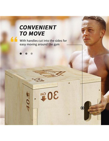 HOMCOM 3-in-1 Wooden Plyo Box, Plyometric Jump Box with Handle Openings for Home Gym, 12" x 14" x 16", Natural - pic 202620 | FastDaddyshop