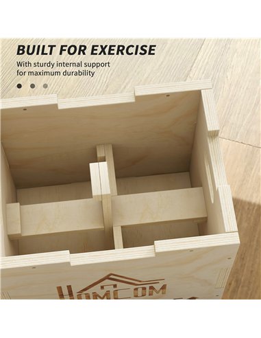 HOMCOM 3-in-1 Wooden Plyo Box, Plyometric Jump Box with Handle Openings for Home Gym, 12" x 14" x 16", Natural