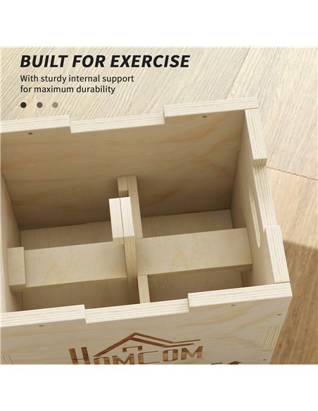 HOMCOM 3-in-1 Wooden Plyo Box, Plyometric Jump Box with Handle Openings for Home Gym, 12" x 14" x 16", Natural - pic 202621 | FastDaddyshop