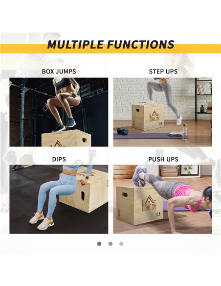 HOMCOM 3-in-1 Wooden Plyo Box, Plyometric Jump Box with Handle Openings for Home Gym, 12" x 14" x 16", Natural - pic 202622 | FastDaddyshop