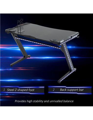 HOMCOM Ergonomic Gaming Desk, Racing Table with Headphone Hook, Cup Holder, Black