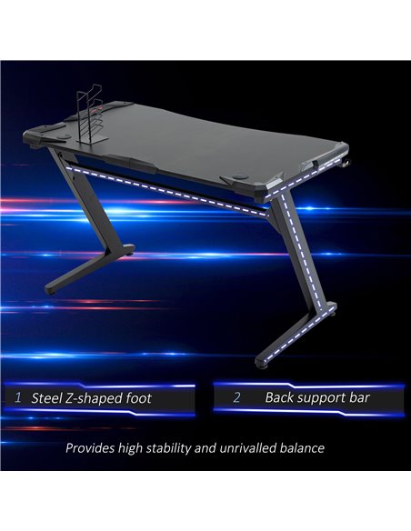 HOMCOM Ergonomic Gaming Desk, Racing Table with Headphone Hook, Cup Holder, Black - pic 20263 | FastDaddyshop