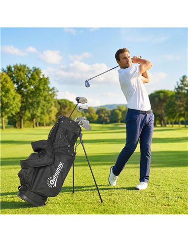 Outsunny Golf Stand Bag 6 Way Full-Length Dividers, Waterproof Golf Bag with 5 Pockets, Grey