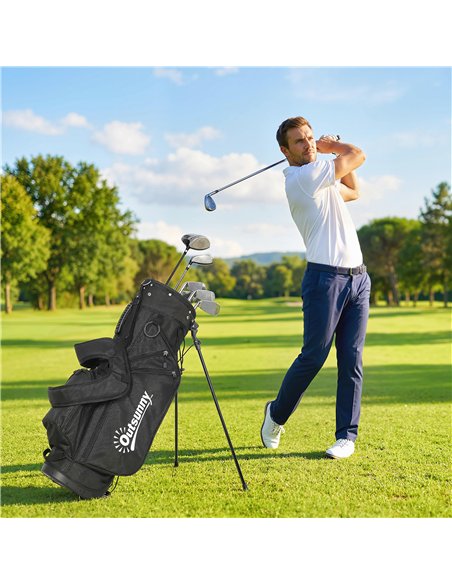 Outsunny Golf Stand Bag 6 Way Full-Length Dividers, Waterproof Golf Bag with 5 Pockets, Grey - pic 202644 | FastDaddyshop