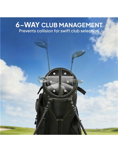 Outsunny Golf Stand Bag 6 Way Full-Length Dividers, Waterproof Golf Bag with 5 Pockets, Grey - pic 202646 | FastDaddyshop