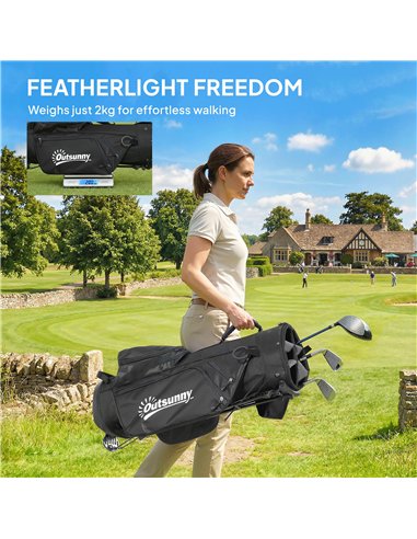 Outsunny Golf Stand Bag 6 Way Full-Length Dividers, Waterproof Golf Bag with 5 Pockets, Grey