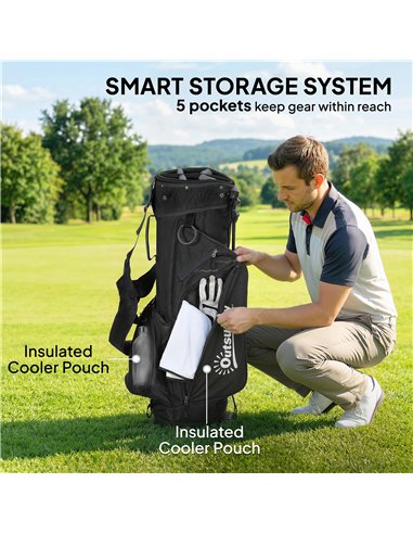 Outsunny Golf Stand Bag 6 Way Full-Length Dividers, Waterproof Golf Bag with 5 Pockets, Grey