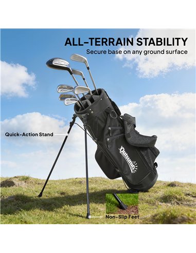 Outsunny Golf Stand Bag 6 Way Full-Length Dividers, Waterproof Golf Bag with 5 Pockets, Grey