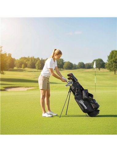 Outsunny Golf Stand Bag 6 Way Full-Length Dividers, Waterproof Golf Bag with 5 Pockets, Grey