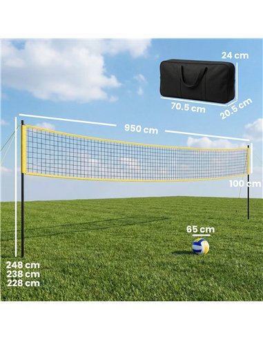 SPORTNOW Portable Volleyball Net Set with Adjustable Height Steel Poles, Volleyball, Boundary Line and Carrying Bag for Beach