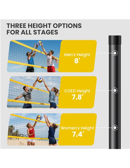 SPORTNOW Portable Volleyball Net Set with Adjustable Height Steel Poles, Volleyball, Boundary Line and Carrying Bag for Beach - pic 202655 | FastDaddyshop