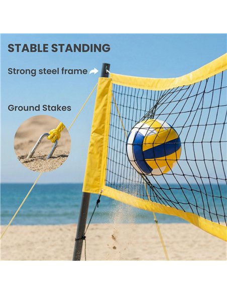 SPORTNOW Portable Volleyball Net Set with Adjustable Height Steel Poles, Volleyball, Boundary Line and Carrying Bag for Beach - pic 202657 | FastDaddyshop