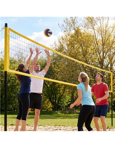 SPORTNOW Portable Volleyball Net Set with Adjustable Height Steel Poles, Volleyball, Boundary Line and Carrying Bag for Beach