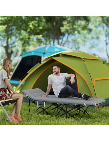 Outsunny 68cm Wide Folding Bed, Camping Cot for Adults with Mattress, Carry Bag, Storage Pocket, Max Load 150kg, Light Grey