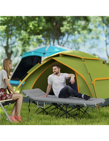 Outsunny 68cm Wide Folding Bed, Camping Cot for Adults with Mattress, Carry Bag, Storage Pocket, Max Load 150kg, Light Grey - pic 202671 | FastDaddyshop