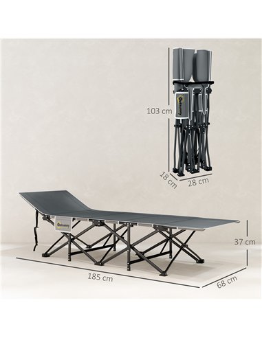 Outsunny 68cm Wide Folding Bed, Camping Cot for Adults with Mattress, Carry Bag, Storage Pocket, Max Load 150kg, Light Grey