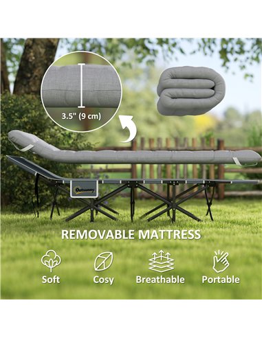 Outsunny 68cm Wide Folding Bed, Camping Cot for Adults with Mattress, Carry Bag, Storage Pocket, Max Load 150kg, Light Grey