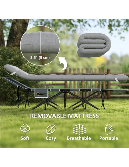 Outsunny 68cm Wide Folding Bed, Camping Cot for Adults with Mattress, Carry Bag, Storage Pocket, Max Load 150kg, Light Grey - pic 202673 | FastDaddyshop