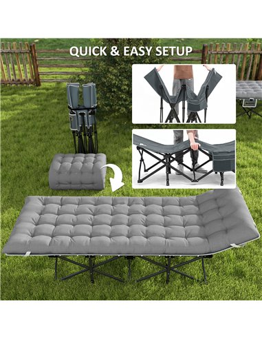 Outsunny 68cm Wide Folding Bed, Camping Cot for Adults with Mattress, Carry Bag, Storage Pocket, Max Load 150kg, Light Grey