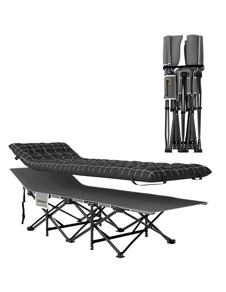 Outsunny 67cm Wide Folding Bed, Camping Cot for Adults with Mattress, Storage Pocket, Carry Bag, Max Load 150kg, Black - pic 202679 | FastDaddyshop