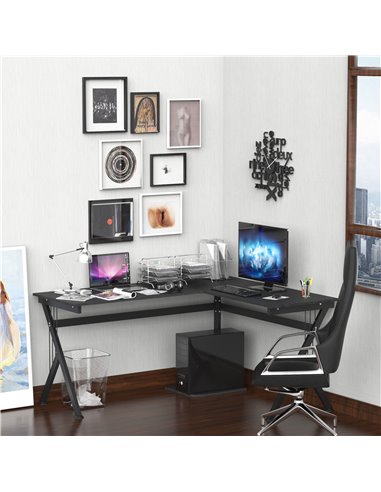 HOMCOM L-Shaped Corner Computer Desk with CPU Stand, Black