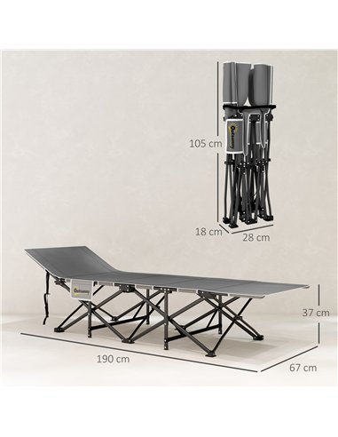 Outsunny 67cm Wide Folding Bed, Camping Cot for Adults with Mattress, Storage Pocket, Carry Bag, Max Load 150kg, Black