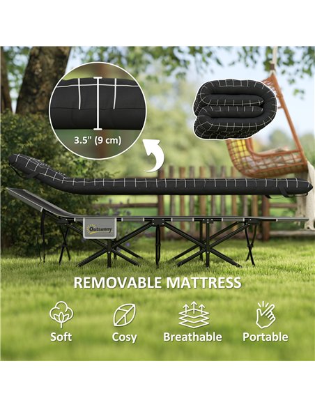 Outsunny 67cm Wide Folding Bed, Camping Cot for Adults with Mattress, Storage Pocket, Carry Bag, Max Load 150kg, Black - pic 202682 | FastDaddyshop