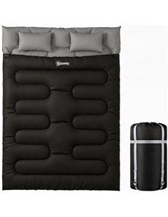 Outsunny Double Sleeping Bag with 2 Pillows, 220 x 160 cm Extra-Large Sleeping Bag for Adults, Black