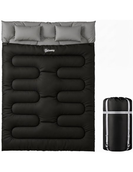 Outsunny Double Sleeping Bag with 2 Pillows, 220 x 160 cm Extra-Large Sleeping Bag for Adults, Black - pic 202715 | FastDaddyshop