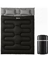 Outsunny Double Sleeping Bag with 2 Pillows, 220 x 160 cm Extra-Large Sleeping Bag for Adults, Black