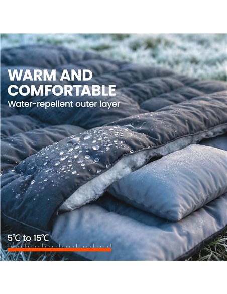 Outsunny Double Sleeping Bag with 2 Pillows, 220 x 160 cm Extra-Large Sleeping Bag for Adults, Black - pic 202719 | FastDaddyshop