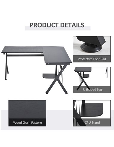 HOMCOM L-Shaped Corner Computer Desk Laptop Workstation PC Table Home Office With CPU Stand Black