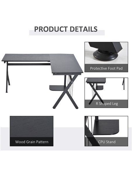 HOMCOM L-Shaped Corner Computer Desk Laptop Workstation PC Table Home Office With CPU Stand Black - pic 20272 | FastDaddyshop