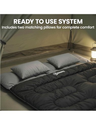 Outsunny Double Sleeping Bag with 2 Pillows, 220 x 160 cm Extra-Large Sleeping Bag for Adults, Black