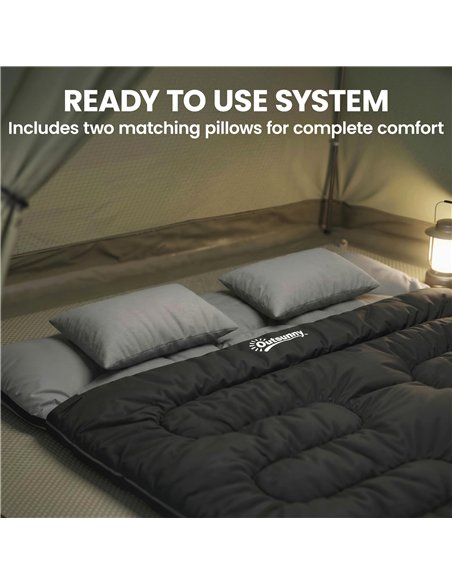 Outsunny Double Sleeping Bag with 2 Pillows, 220 x 160 cm Extra-Large Sleeping Bag for Adults, Black - pic 202721 | FastDaddyshop
