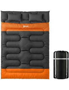 Outsunny Double Sleeping Bag with 2 Pillows, 220 x 160 cm Extra-Large Sleeping Bag for Adults, Grey and Orange