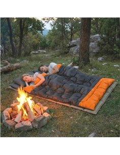 Outsunny Double Sleeping Bag with 2 Pillows, 220 x 160 cm Extra-Large Sleeping Bag for Adults, Grey and Orange 2