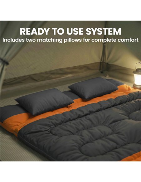 Outsunny Double Sleeping Bag with 2 Pillows, 220 x 160 cm Extra-Large Sleeping Bag for Adults, Grey and Orange - pic 202730 | FastDaddyshop